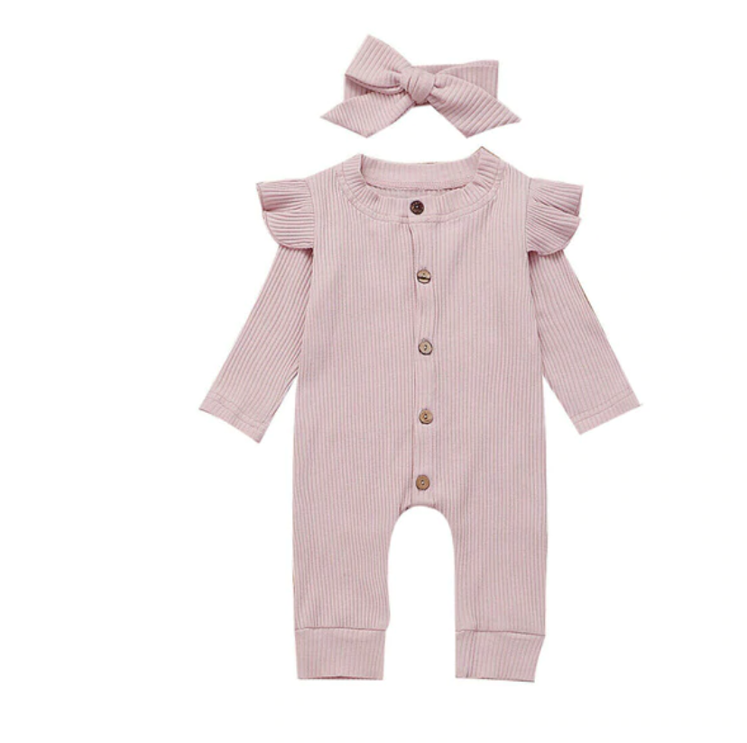 Grace Frill Jumpsuit with Headband - Pink