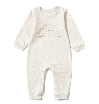 Cotton romper suit with rainbow detailing - Oatmeal