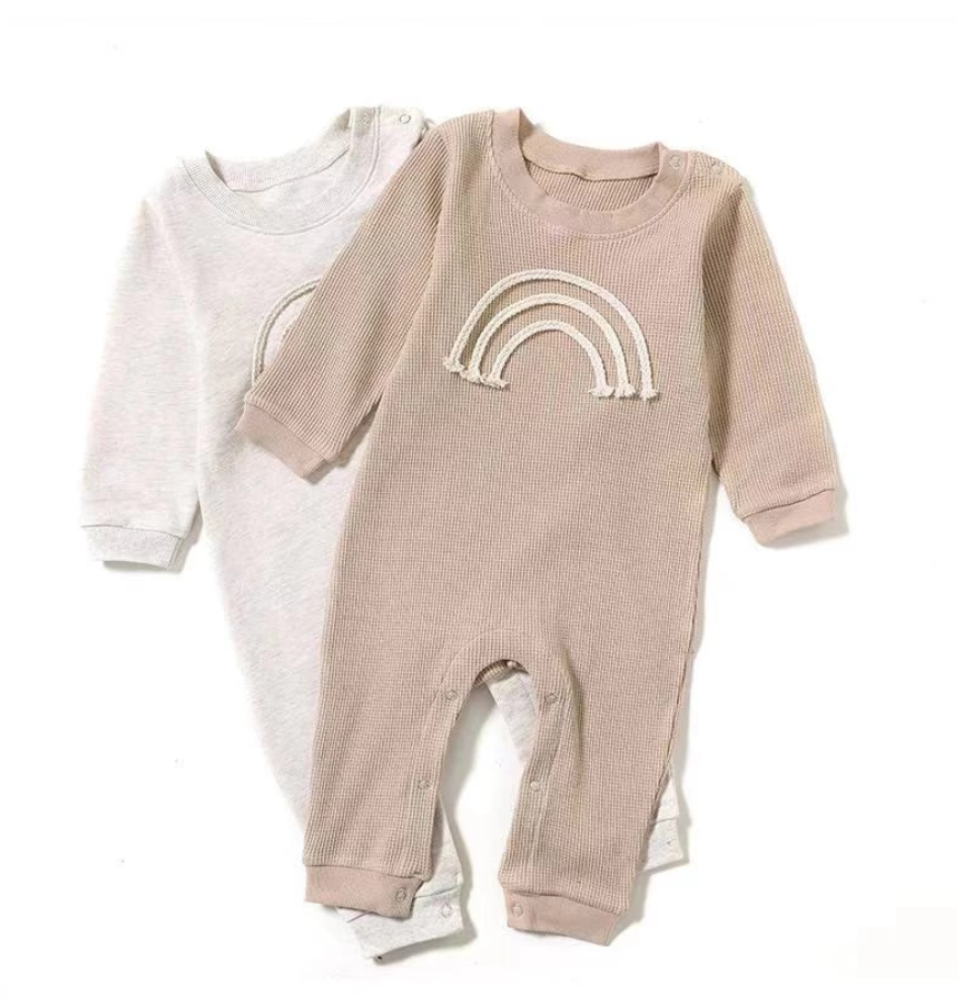 Cotton romper suit with rainbow detailing - Oatmeal