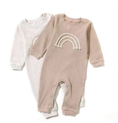 Cotton romper suit with rainbow detailing - Oatmeal