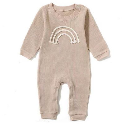 Cotton romper suit with rainbow detailing - Beige