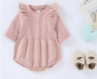 Isla Knitted Romper - Baby pink