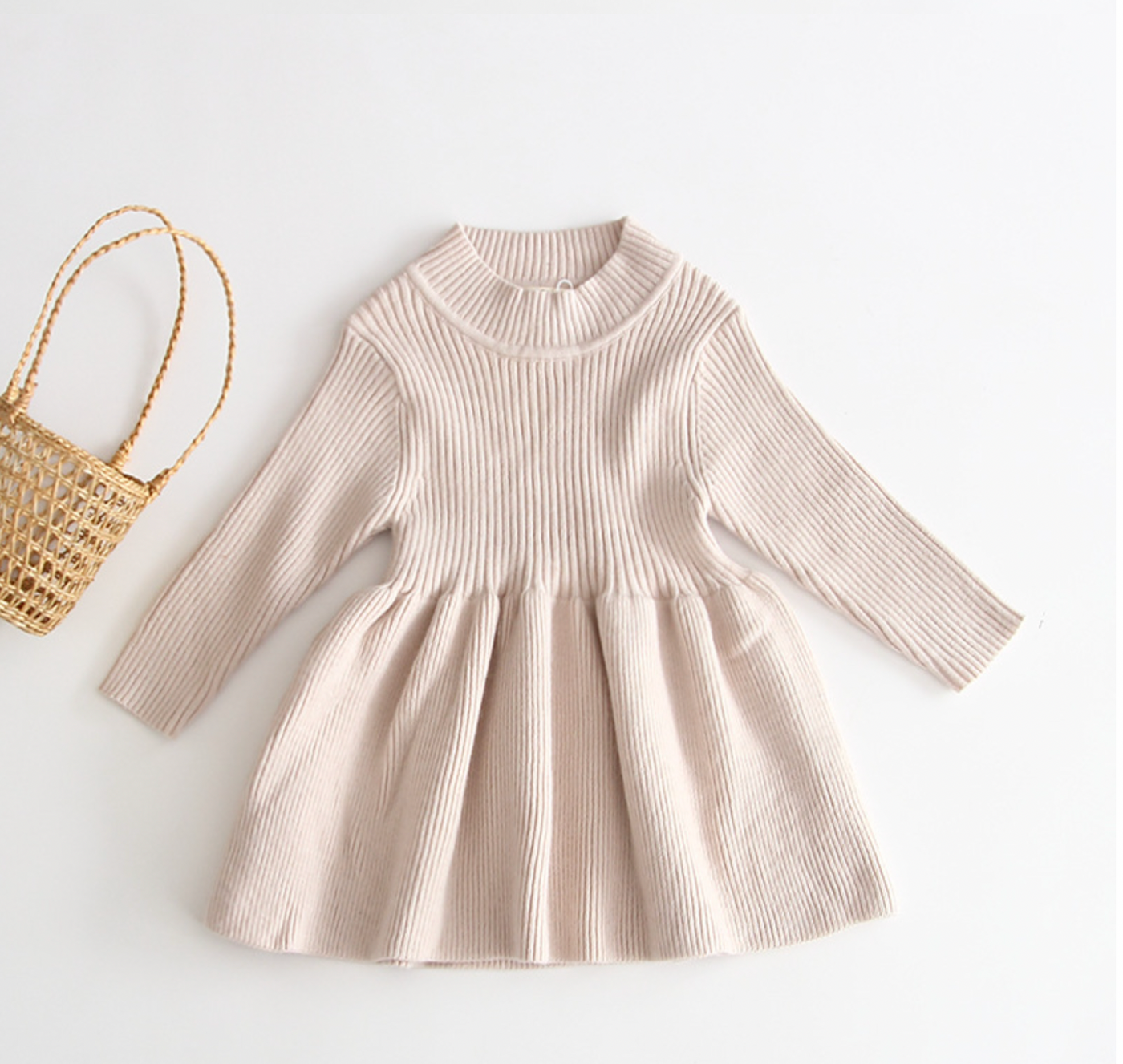 Hallie Ribbed Knit Dress - Beige