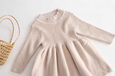 Hallie Ribbed Knit Dress - Beige