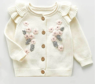 Knitted Flower Cardigan Co-ord - Cream