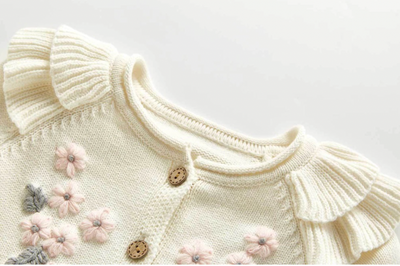 Knitted Flower Cardigan Co-ord - Cream