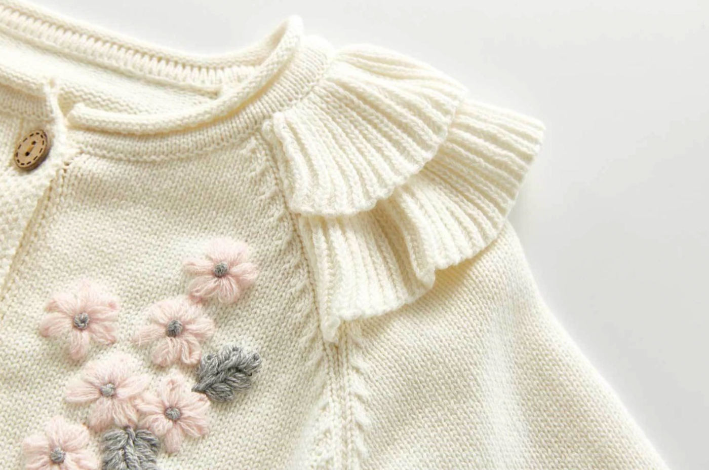 Knitted Flower Cardigan Co-ord - Cream