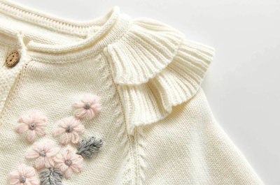 Knitted Flower Cardigan Co-ord - Cream