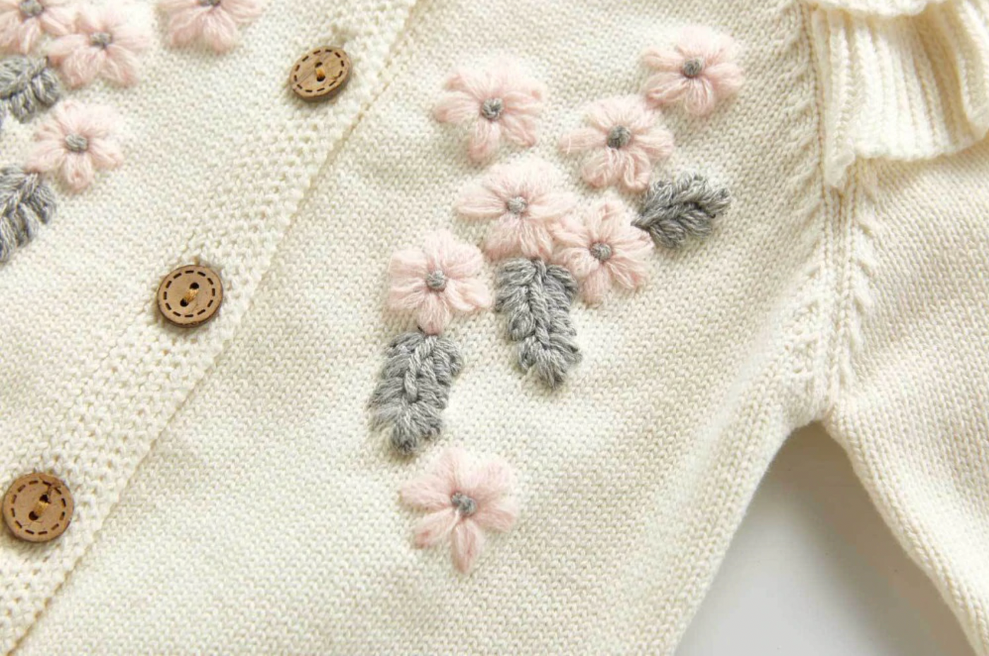 Knitted Flower Cardigan Co-ord - Cream