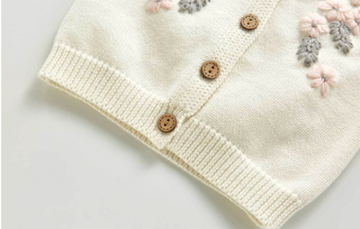 Knitted Flower Cardigan Co-ord - Cream