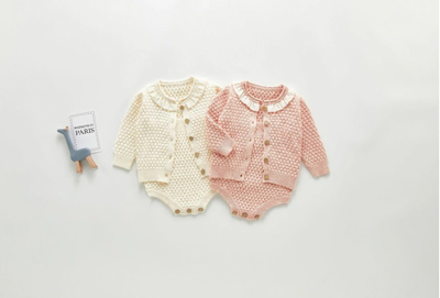 Knitted Frill Collar Cardigan Co-ord - Pink