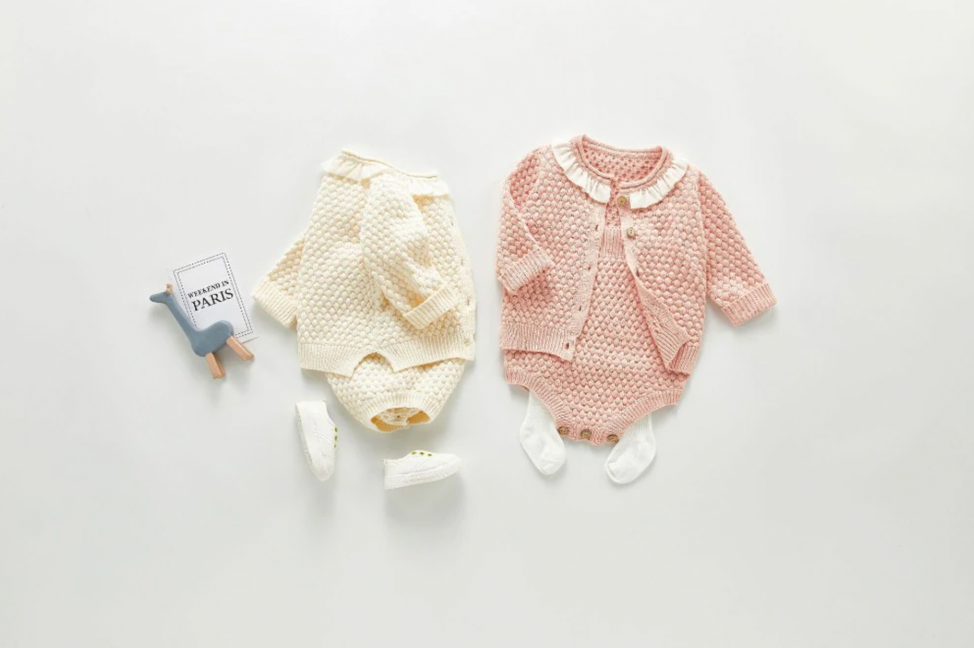 Knitted Frill Collar Cardigan Co-ord - Pink