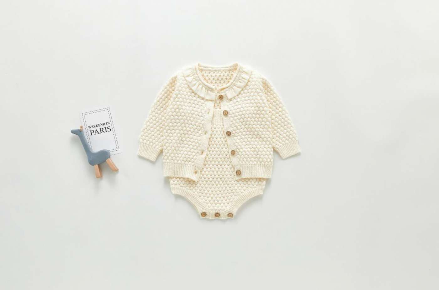 Knitted Frill Collar Cardigan Co-ord - Cream