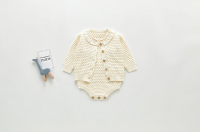 Knitted Frill Collar Cardigan Co-ord - Cream