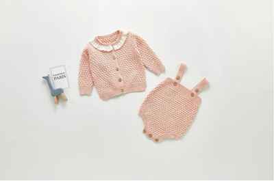 Knitted Frill Collar Cardigan Co-ord - Pink