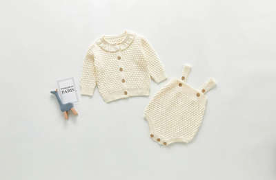 Knitted Frill Collar Cardigan Co-ord - Cream